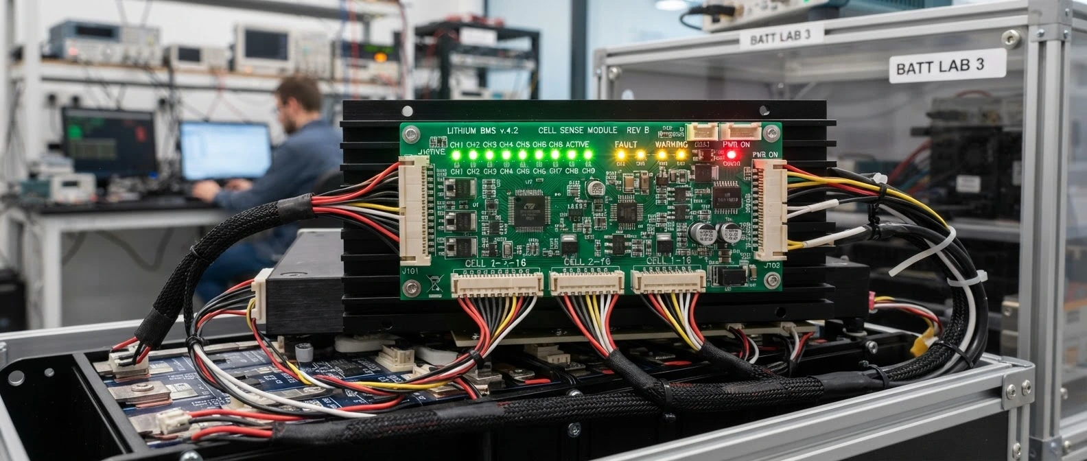 Battery management electronics on a test bench (representative image)
