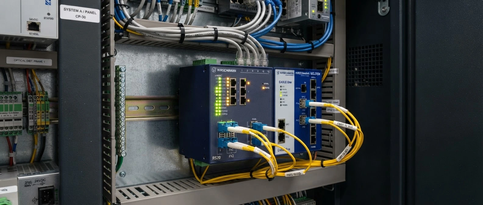 Industrial communications gateway and cabling (representative image)