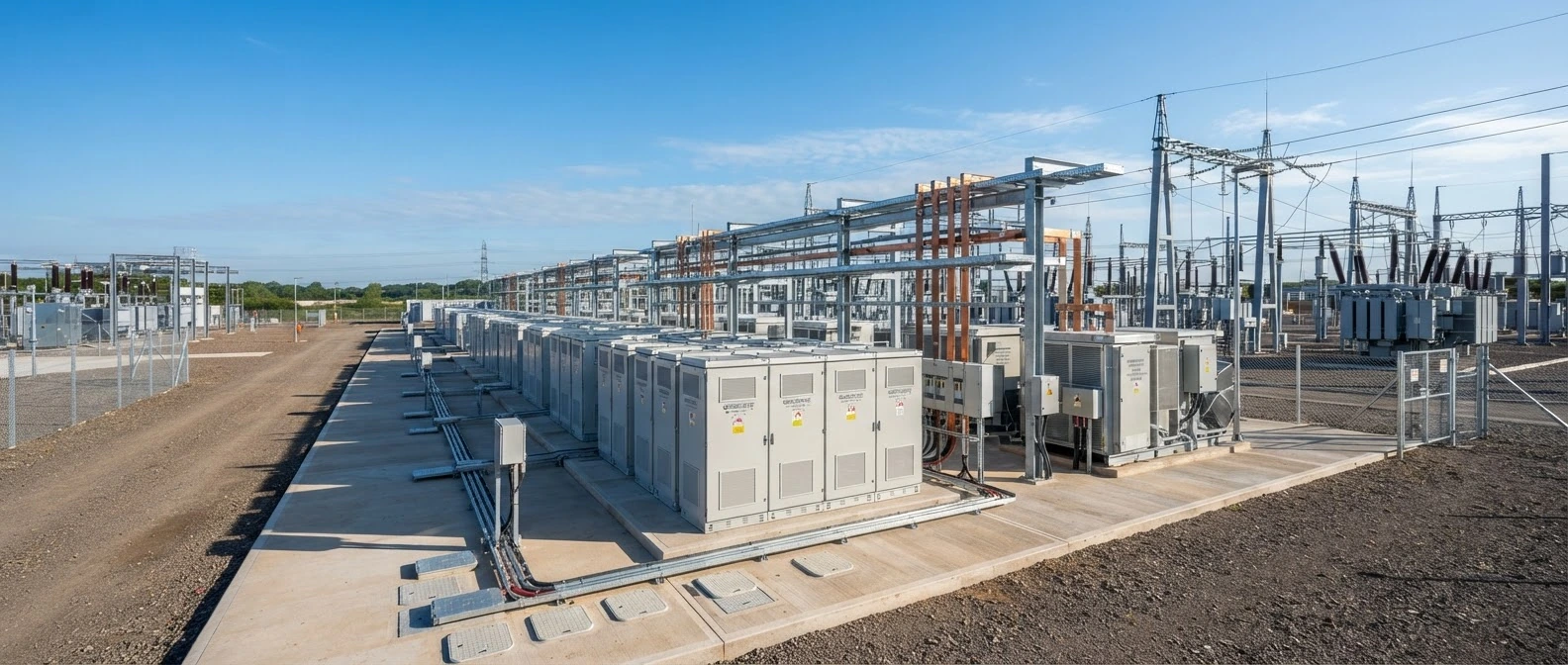 Battery storage and electrical equipment at a site (representative)